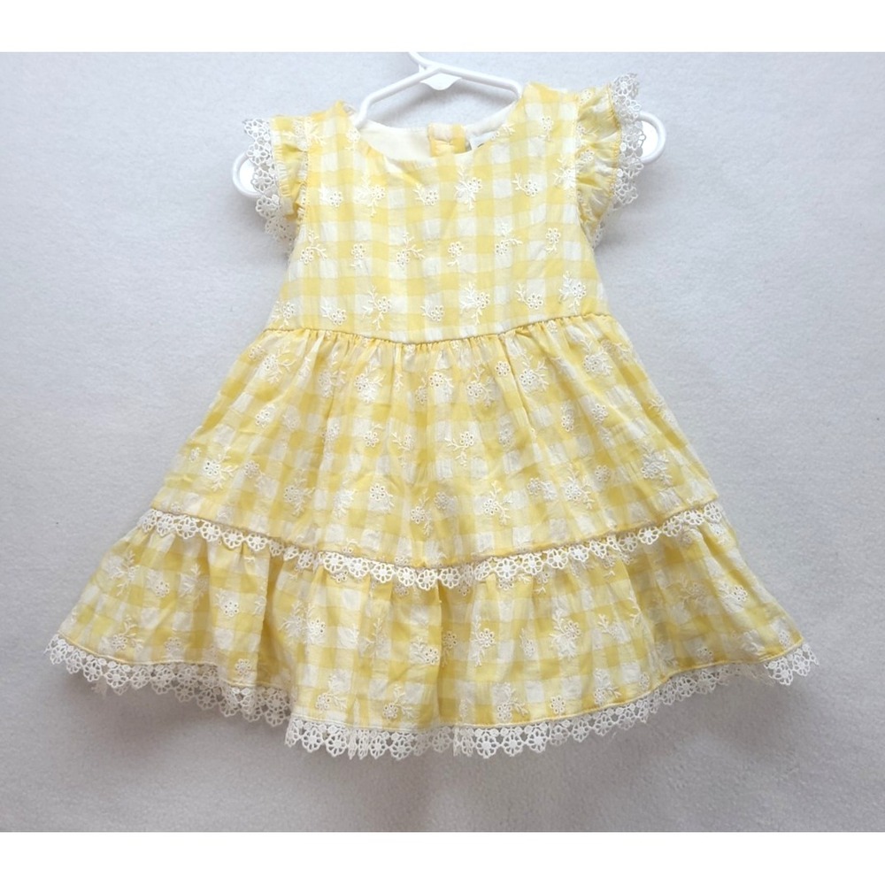Rare Editions Baby Girls Dress 18 months Floral Eyelet Yellow Gingham